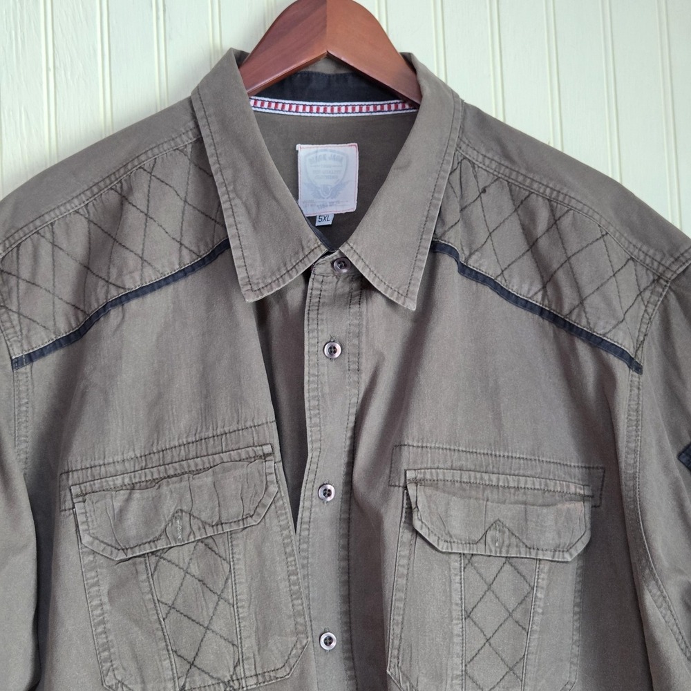 Black Jack Shirt Mens 5XL Brown Solid Short Sleeve Button Up Quilted Casual